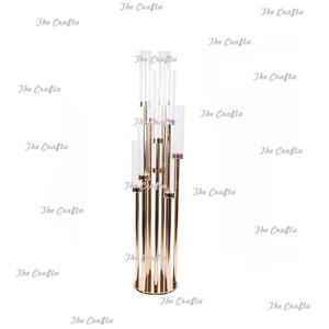 Centre de table en métal doré poli avec cheminée en verre, qualité supérieure, centre de table de mariage pour la maison et l'hôtel - Product Image 1