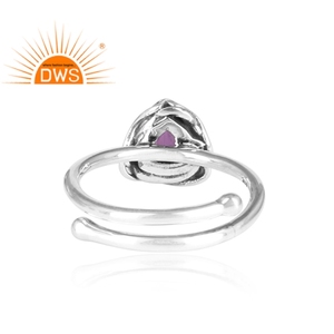 Purple Amethyst Gemstone oxidized Openable <b>Ring</b> Jewelry Wholesaler 925 Sterling <b>Silver</b> Triangular <b>Adjustable</b> <b>Ring</b> Supplier - Product Image 4
