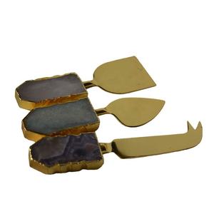 Ensemble de fromage en acier inoxydable doré avec poignée en résine épaisse et audacieuse ensemble de trancheuses à fromage ensemble de fromage royal antique en or - Product Image 2