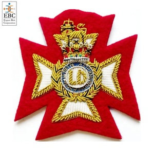 Wholesale Fashion Blazer Badges Hand-Finished Embroidered Sew-On <b>Gold</b> White Copper Bullion Wire Silk Threads <b>Fabric</b> <b>Sequins</b> - Product Image 1