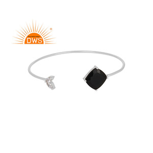Zircon Black Onyx Gemstone Bangle Sterling <b>Silver</b> <b>Cuff</b> Adjustable Bangle Women's <b>Silver</b> Jewelry Supplier Classic Collection - Product Image 1