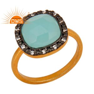 ผู้หญิงแฟชั่น925แหวนเงินค็อกเทล CZ & Aqua Chalcedony แหวนพลอยผู้ผลิต18K Gold Plated เครื่องประดับผู้ผลิต - Product Image 1