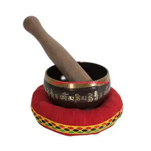 Black and Gold hand carving Bronze Custom Made Singing Bowl With Cushion Top Selling and High Quality