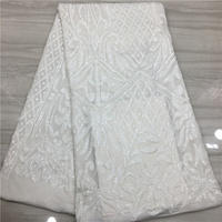 En vente pas cher plat brocart dentelle Tulle Floral Sequin dentelle maille blanc dentelle tissu 2021