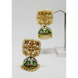 Pendientes de aro JHUMKI KUNDAN, de diseñador, a mano - Product Image 5