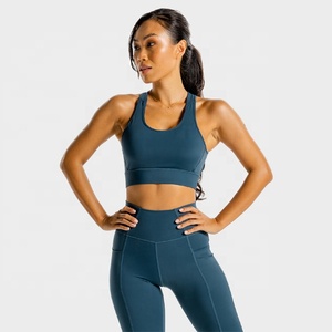 <b>Cheap</b> Price Women's Long Line <b>Padded</b> Yoga Sports Bras with Built-in Removable Cups Medium Support 100% Polyester - Product Image 2