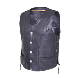 Gilet de motard en cuir véritable pour homme, classique, à la mode - Product Image 5
