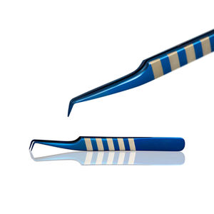 Nuevo estilo, pinzas rusas ecológicas de volumen para pestañas, pinzas de punta de cincel en ángulo azul Plasma hechas de acero inoxidable - Product Image 1