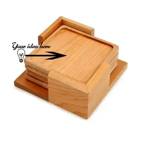 Square pattern serving tea cup coaster holder natural wood drink coaster set