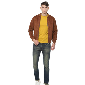 เสื้อแจ็กเก็ตบอมเบอร์สำหรับผู้ชายแจ็คเก็ตหนังกลับสีน้ำตาล - Product Image 6