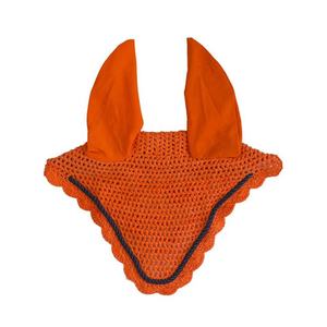 Voile anti-mouches pour cheval / Bonnet d'oreilles classique en crochet doux avec cordons décoratifs Orange/Marine Équestre - Product Image 1
