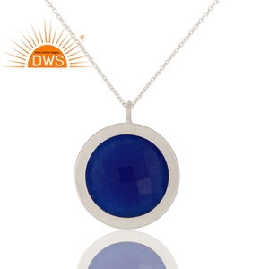 Collar de piedras preciosas naturales de Topacio Azul y Aventurina, cadena de plata de ley 925 sólida con forma redonda, colgante, joyería al por mayor - Product Image 2