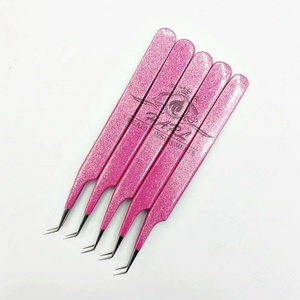 Pinces à épiler professionnelles en acier inoxydable pour extensions de cils, marque privée, rose brillant, pointe à 45 degrés, pour extensions de cils - Product Image 5