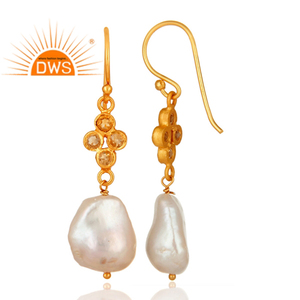Handmade Sterling <b>Silver</b> Natural Baroque <b>Pearl</b> Drop <b>Earrings</b> Wholesale Gold Plated Jewelry - Product Image 3