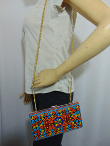 Multi-color Floral Resin Motifs in Metallic <b>Frame</b> Box Clutch - Product Image 4