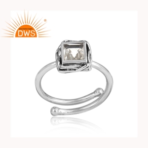 Bague carrée en argent sterling 925 avec pierre précieuse en quartz naturel taillée à la main, fabrication de bijoux - Product Image 2