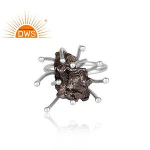 Design fait à la main 925 argent Sterling fin météorite naturelle pierres précieuses bague empilable fabricant de bijoux - Product Image 3