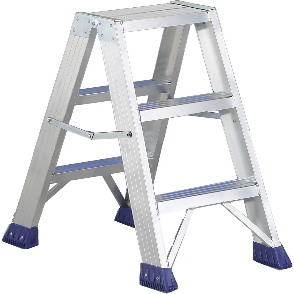 Top quality Aluminium 2 side folding step stool and rigid bars for professional use in warehouses