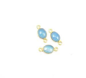 Bisel de plata de ley hecho a mano de Calcedonia azul Declaración facetada con doble fianza Conector bohemio de piedra natal chapada en oro - Product Image 3