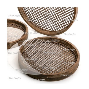 Plateau de Service en Rotin de Bambou avec Poignées en Bois Plateau de Service de Vaisselle de Forme Ronde à des Prix Acceptables - Product Image 4