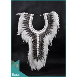 Fait à la main Boho Plume Collier Présentoir Nouvel Art Antique Fait Bois Décor À La Maison De Mariage Mur Affichage Inspiré Bali Irian - Product Image 1