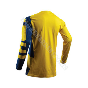 Maillot de motocross personnalisé sublimé pour homme, manches longues, jaune et bleu, à blocs de couleur, en polyester à séchage rapide, pour adultes, toutes saisons - Product Image 2