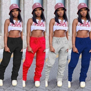 Women's Stacked Cotton Fleece Eco-Friendly Breathable Mid Waist <b>Classic</b> Wide Leg Casual Pants with Pockets - Product Image 6