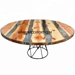 طاولة إيبوكسي فاخرة بقاعدة مستديرة, طاولة إيبوكسي بقاعدة دائرية بتصميم جديد ومزين بحجم كبير متعدد الألوان