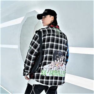 Saadat เสื้อสักหลาดพิมพ์ลายผ้าตาหมากรุก,เสื้อแขนยาวแฟชั่นแนวสปอร์ตสำหรับผู้ชาย - Product Image 3