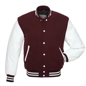 남성용 적갈색 울 & 화이트 가죽 Varsity Letterman 학교 자켓 최고 품질의 소재