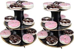 <b>Set</b> of 2 Black Galvanized Cake Stands Modern Design Perfect for Stylish Home and <b>Kitchen</b> Display Elegant Serving Pieces - Product Image 3