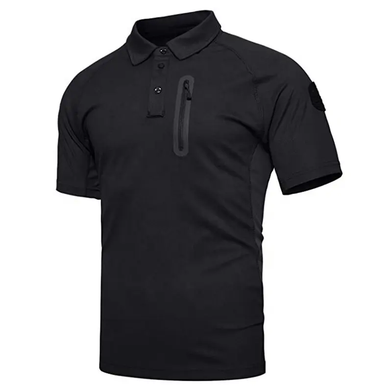 Custom Oem Black Plain Ribbed Collar Slim Fit Mens Polo Shirt With Front Zip