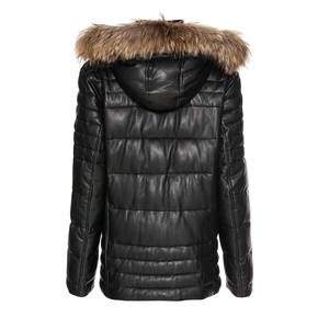 Veste en cuir longue à capuche pour hommes, col montant, toile d'hiver, tissu imperméable, écologique, style vintage, nouveauté - Product Image 4