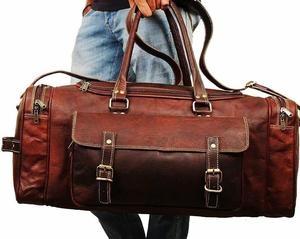 Bolsa de transporte de lona de cuero envejecido marrón Vintage para deportes de gimnasio unisex FIN DE SEMANA nocturno con cierre de cremallera para viajes - Product Image 2