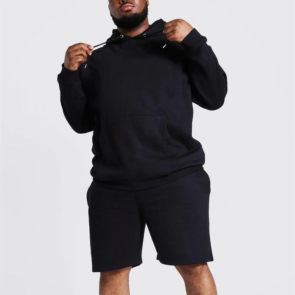 Custom Own Logo Two Piece Cotton Jogging Suits, Sweatshirt And Jogger Shorts Fleece Mens Track Suit