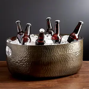 Bronze gehämmerter Champagner-Eis kübel Oval geformte Metall-Aluminium-Getränke wanne