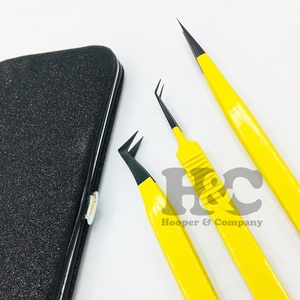 Pinzas de punta de Plasma negras Pinzas de pestañas recubiertas de polvo amarillo Pinzas de extensión de pestañas de alta calidad Logo Oferta visón - Product Image 3