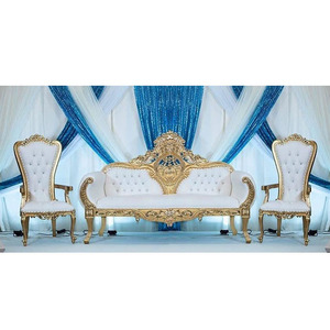 Conjunto de muebles nupciales para eventos de boda, mobiliario elegante para escenario, tallado en oro, para novia y novio - Product Image 1