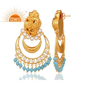 Boucles d'oreilles classiques en argent Sterling plaqué et or 18k, turquoises naturelles, vente en gros, offre spéciale - Product Image 3