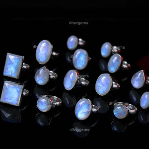 Anillo de GEMA de samsonita, piedra lunar de arcoíris natural y blanco, anillo de gema, anillos de anime, cabujones de Calcedonia azul natural - Product Image 4