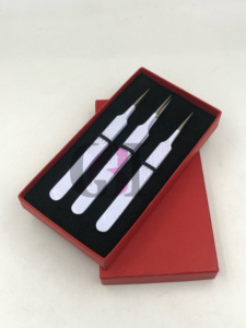 แหนบต่อขนตาสแตนเลสมืออาชีพเคลือบผงสีขาวปรับแต่งโลโก้ได้ตามต้องการ - Product Image 2