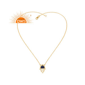 Natural Lapis Lazuli Gemstone <b>Necklace</b> Hamsa Designer <b>Silver</b> Gold Plated <b>Chain</b> Pendant <b>Necklace</b> Manufacturer - Product Image 1