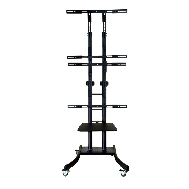 Dual Screen Vertical LCD Office School Supplies Mobile TV Stand Max 800*600mm VESA Mount 50kg Capacity Each Screen Black Wheel
