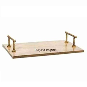 Plateau décoratif en marbre avec poignée au design moderne, style Art Déco, forme rectangulaire, artisanat métallique, mobile, pour la décoration de table à manger - Product Image 1