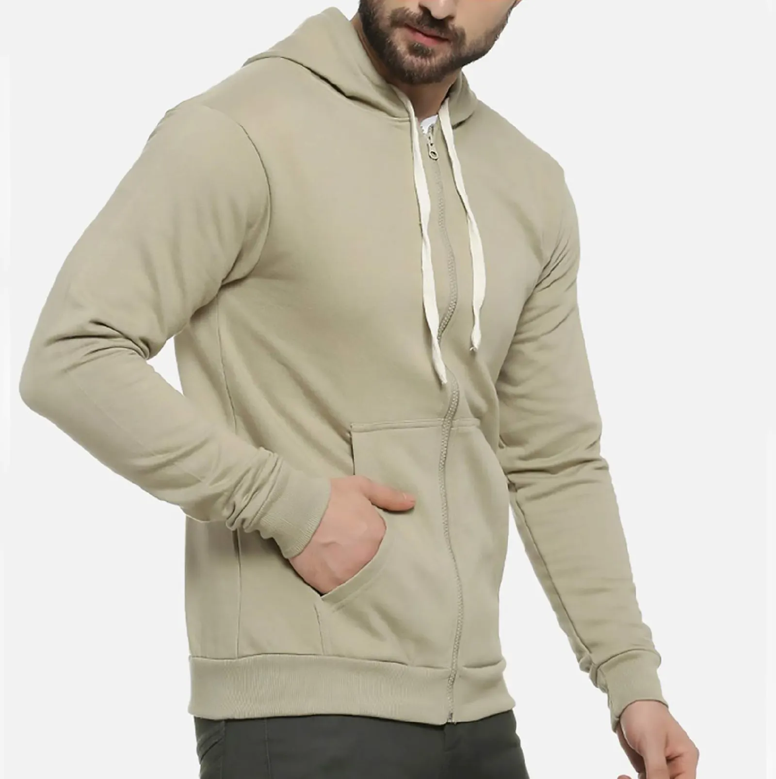 Felpa con cappuccio da uomo con Zip intera all'ingrosso giacca con cappuccio slim fit in cotone con cerniera per uomo