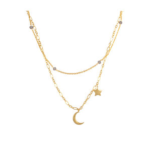 Collar con colgante de estrella y Luna, labradorita Natural, joyería al por mayor, conjunto de dijes, Collar chapado en oro de latón - Product Image 1