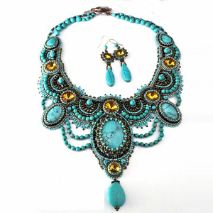 สีฟ้าลูกปัดออกแบบสร้อยคอสำหรับขายส่ง - Product Image 1