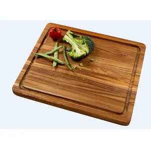 Made In Viet Nam BeNK Rectangle Teak Cutting Board With Hand Grip And Juice Canal