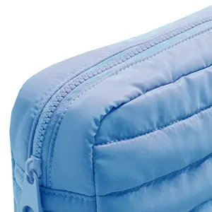 Aqua Blue Quilted Cotton Cosmetic Bag