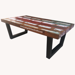 Reclaimed Vintage Wooden <b>Folding</b> Dining <b>Table</b> Iron Stand Industrial Design Jangid Art Crafts Brand Hospitality Cafeteria - Product Image 5